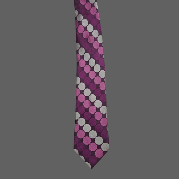 Michael Michael Kors Purple Silver Pink Polka Dot Silk Necktie 3.75” Wide - Picture 3 of 7